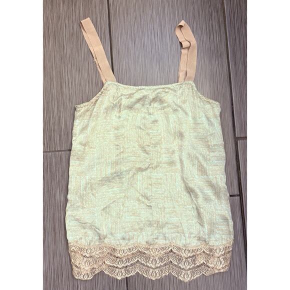 Banana Republic Gold/Green Silk Lace Trimmed Tank Top Small Fairy Flowy Dainty - Picture 1 of 6